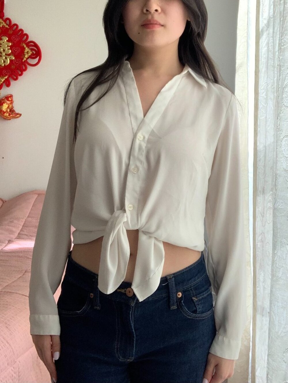 Ann Taylor White Button-Up Blouse